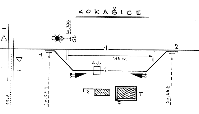 Schema stanice Kokašice na počátku 21. století.